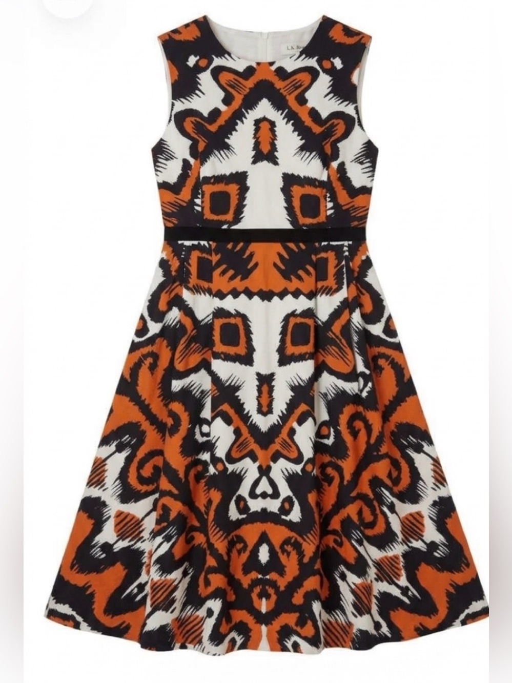 LK Bennett Orange and Black Geometric Midi Dress